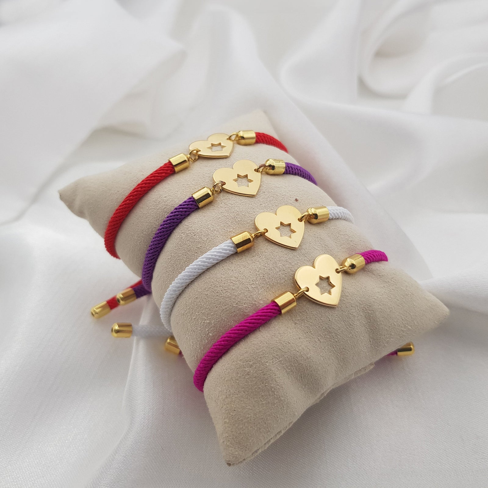 Star Of David Heart Bracelet - Cord Edition