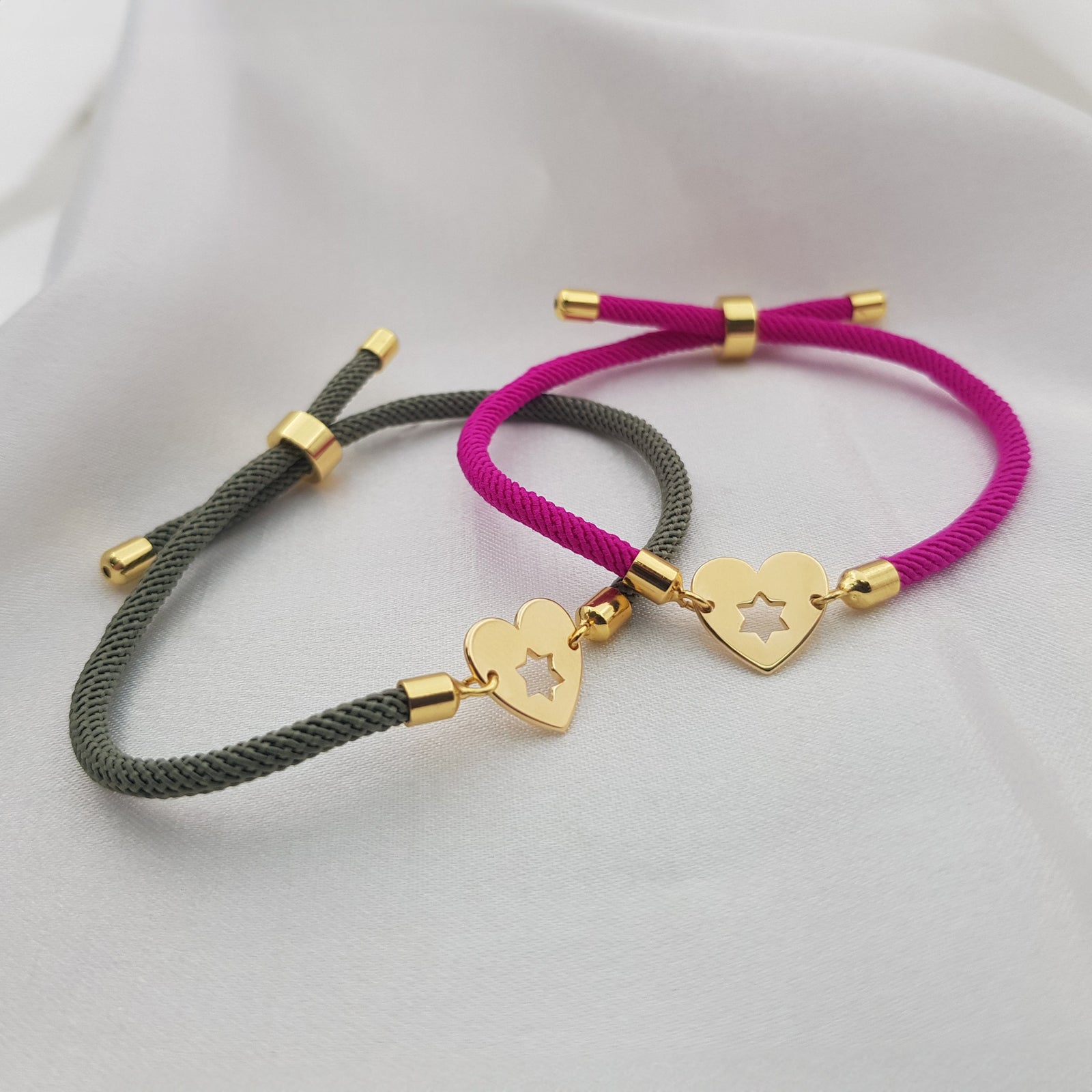 Star Of David Heart Bracelet - Cord Edition