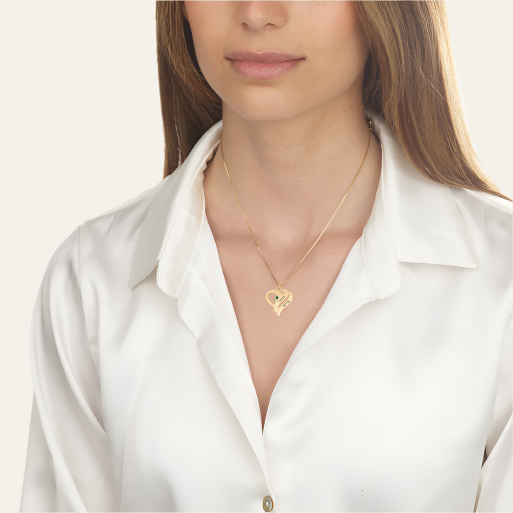 Hebrew Name Necklace With Birthstones - Heart Pendant