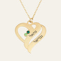 Birthstones Heart Necklace With Engraved Hebrew Names - Beleco Jewelry