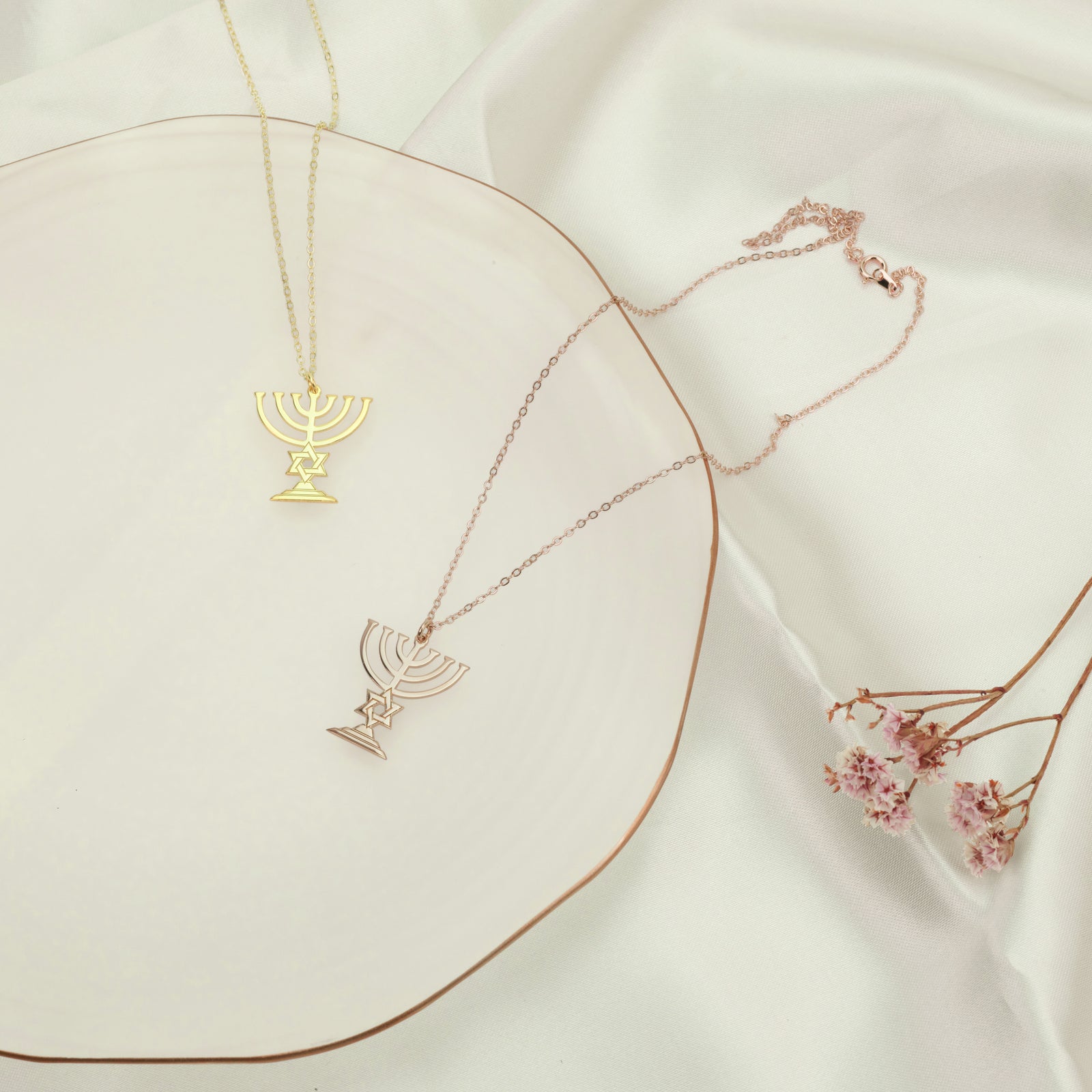 Menorah Necklace With Star Of David